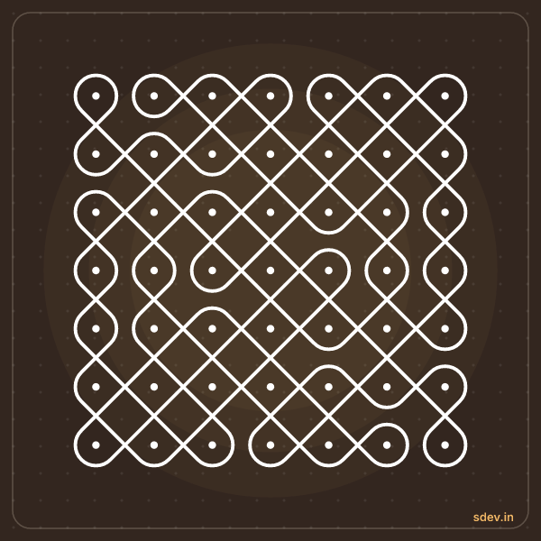 Sikku Kolam, 7 - 7 straight dots, No. 85: finished kolam design