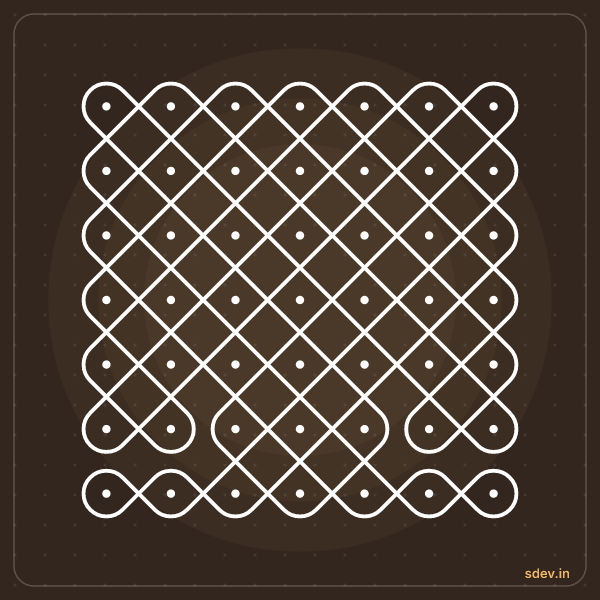 Sikku Kolam, 7 - 7 straight dots, No. 88: finished kolam design