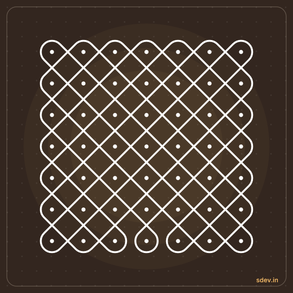 Sikku Kolam, 7 - 7 straight dots, No. 110: finished kolam design