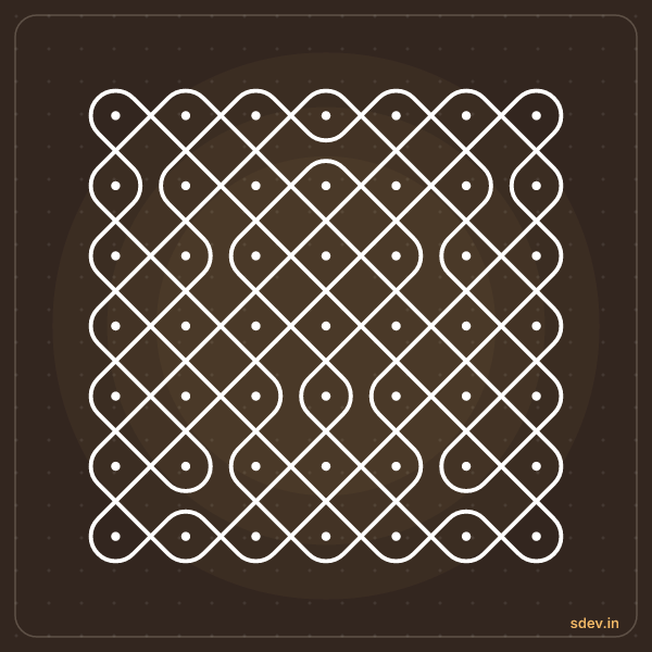 Sikku Kolam, 7 - 7 straight dots, No. 112: finished kolam design