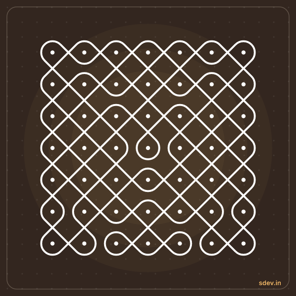 Sikku Kolam, 7 - 7 straight dots, No. 113: finished kolam design