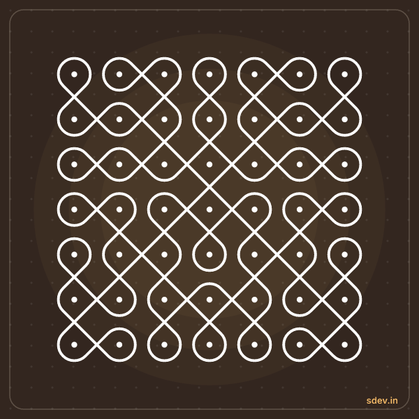 Sikku Kolam, 7 - 7 straight dots, No. 116: finished kolam design