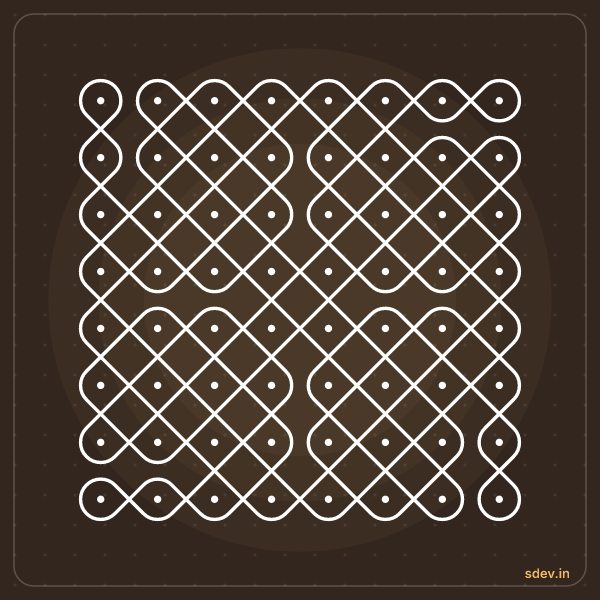 Sikku Kolam, 8 - 8 straight dots, No. 2: finished kolam design
