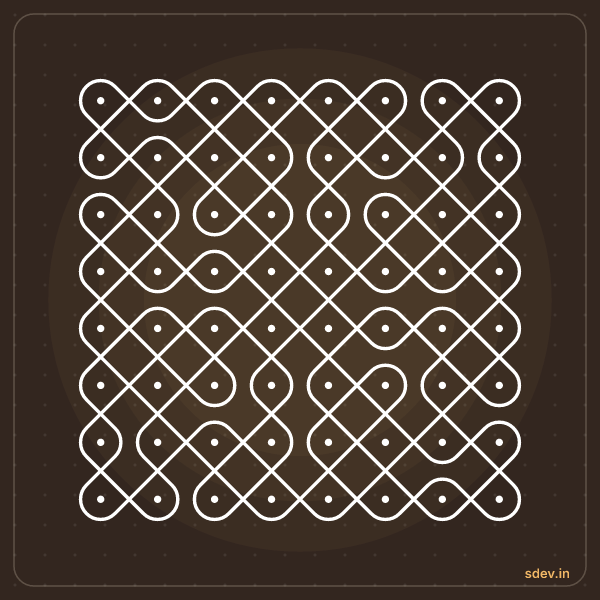 Sikku Kolam, 8 - 8 straight dots, No. 3: finished kolam design