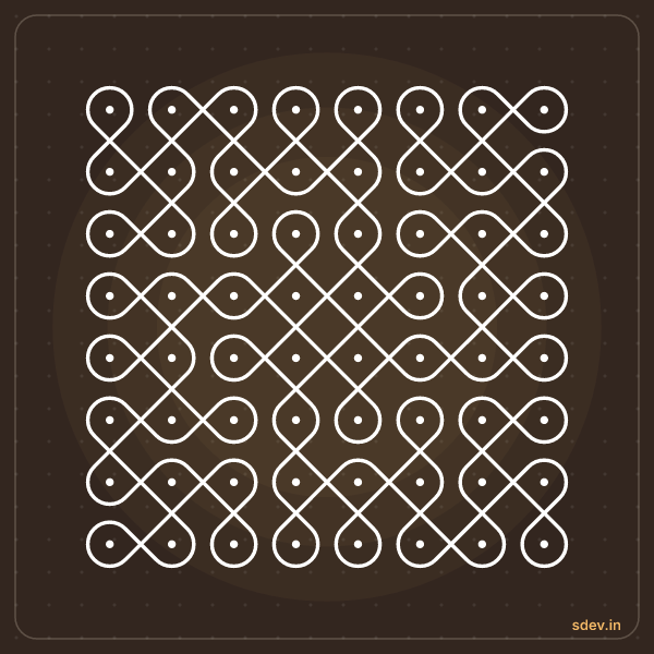 Sikku Kolam, 8 - 8 straight dots, No. 5: finished kolam design
