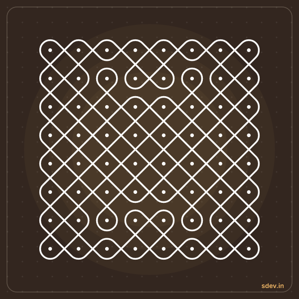 Sikku Kolam, 8 - 8 straight dots, No. 7: finished kolam design