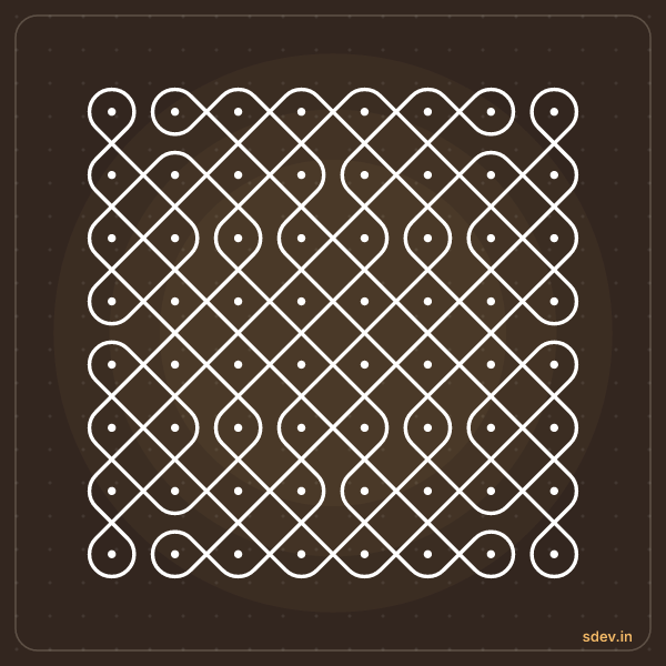 Sikku Kolam, 8 - 8 straight dots, No. 8: finished kolam design