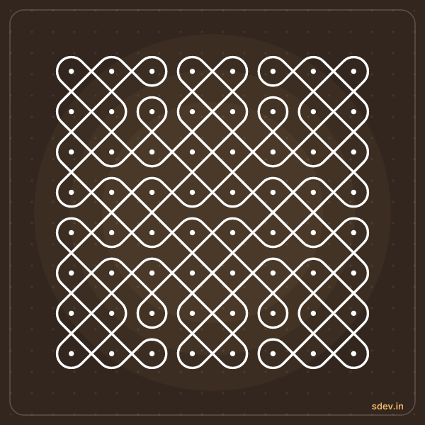 Sikku Kolam, 8 - 8 straight dots, No. 9: finished kolam design