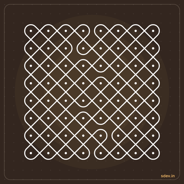 Sikku Kolam, 8 - 8 straight dots, No. 11: finished kolam design