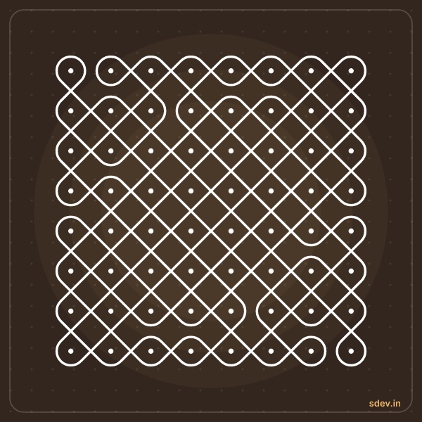 Sikku Kolam, 8 - 8 straight dots, No. 12: finished kolam design