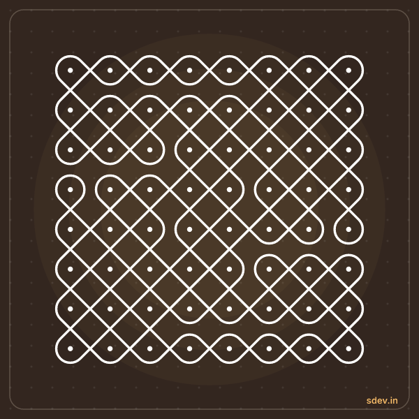 Sikku Kolam, 8 - 8 straight dots, No. 13: finished kolam design