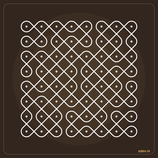 Sikku Kolam, 8 - 8 straight dots, No. 14: finished kolam design