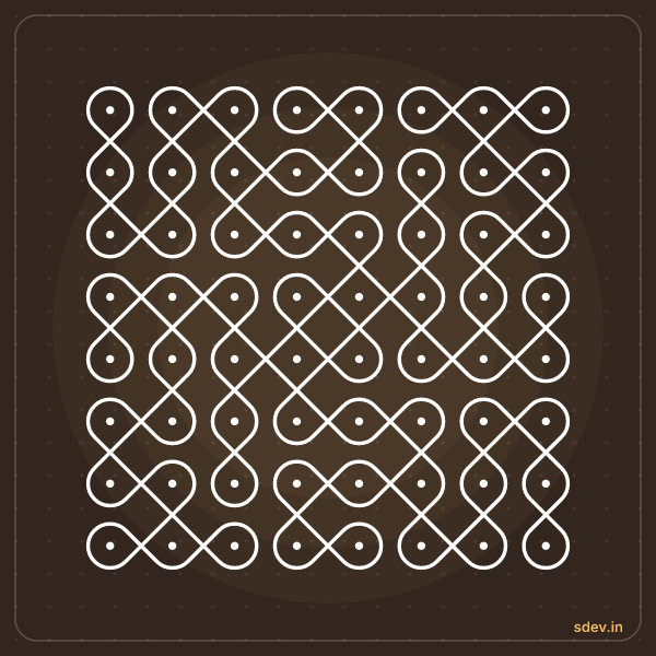 Sikku Kolam, 8 - 8 straight dots, No. 15: finished kolam design