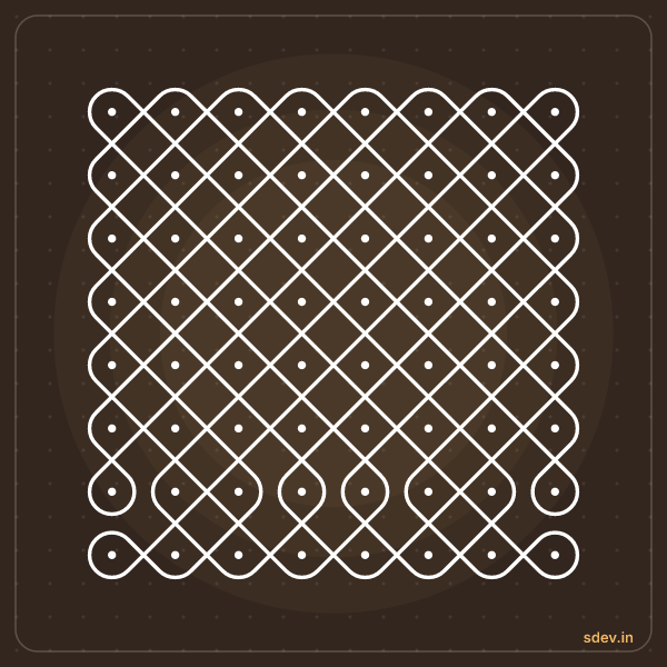 Sikku Kolam, 8 - 8 straight dots, No. 16: finished kolam design