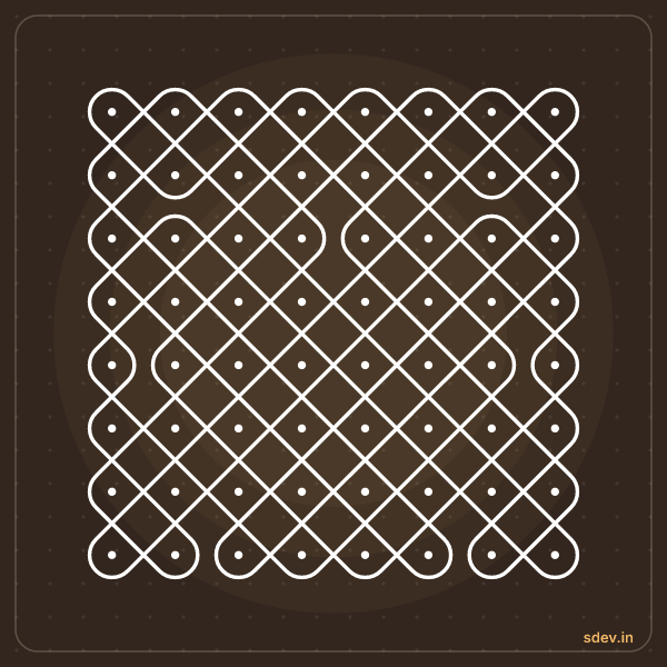 Sikku Kolam, 8 - 8 straight dots, No. 17: finished kolam design