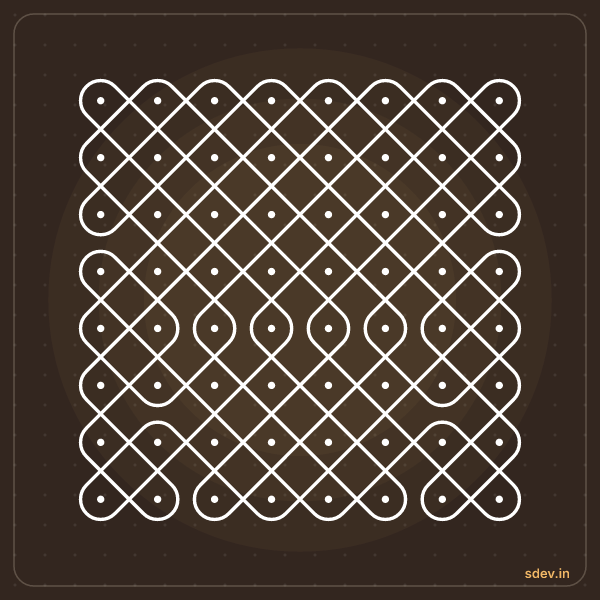 Sikku Kolam, 8 - 8 straight dots, No. 18: finished kolam design