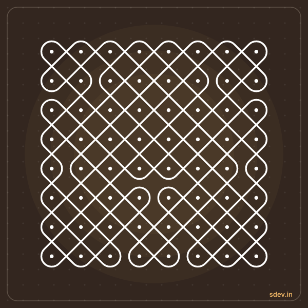 Sikku Kolam, 8 - 8 straight dots, No. 19: finished kolam design