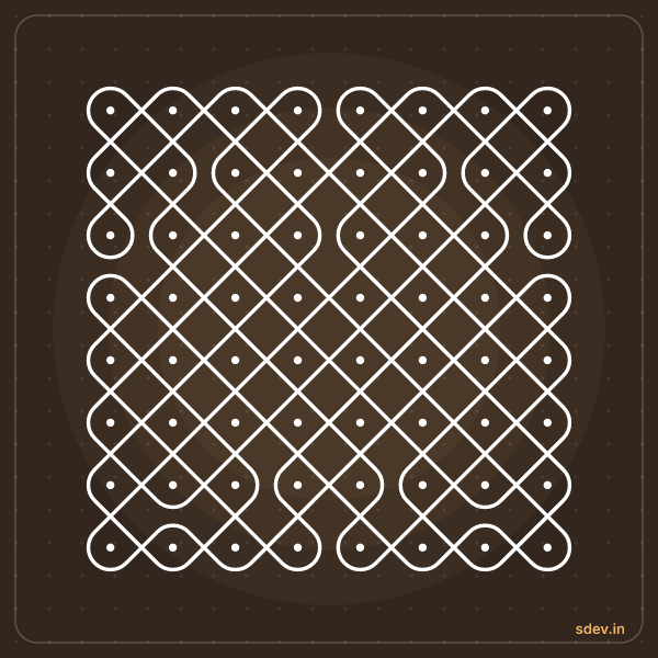 Sikku Kolam, 8 - 8 straight dots, No. 20: finished kolam design