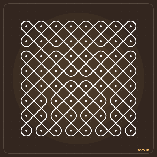 Sikku Kolam, 8 - 8 straight dots, No. 21: finished kolam design
