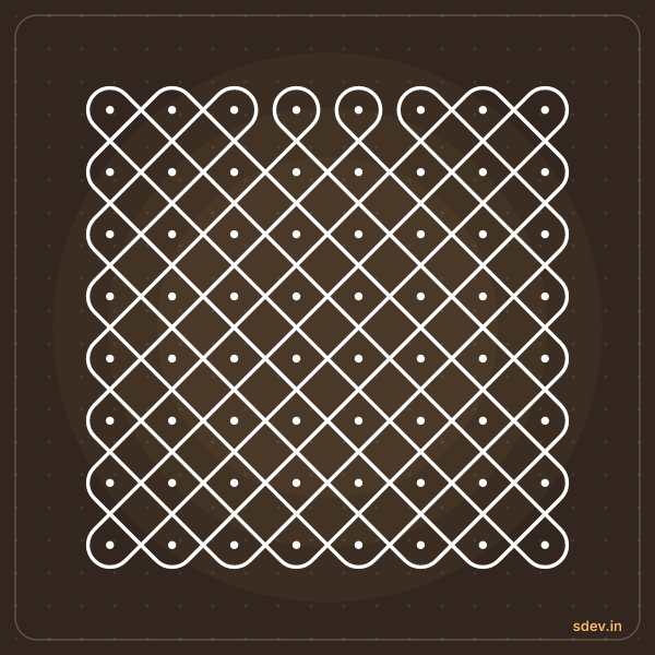 Sikku Kolam, 8 - 8 straight dots, No. 30: finished kolam design