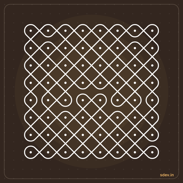 Sikku Kolam, 8 - 8 straight dots, No. 31: finished kolam design