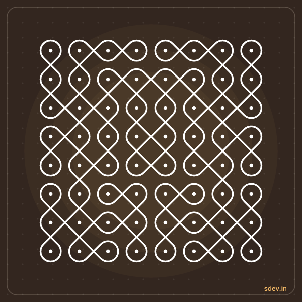 Sikku Kolam, 8 - 8 straight dots, No. 34: finished kolam design