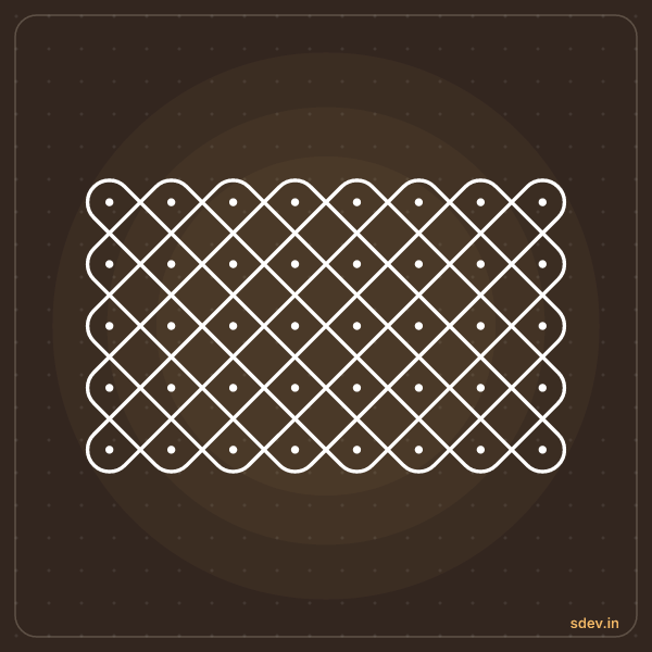 Sikku Kolam, 8 dots, 5 rows, straight dots, No. 1: finished kolam design