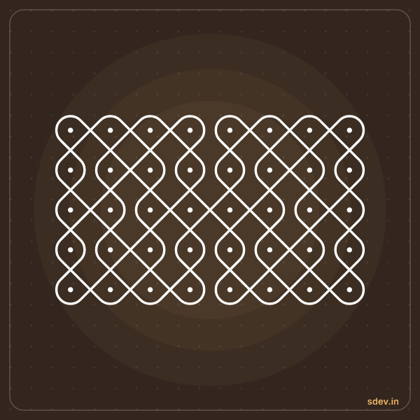 Sikku Kolam, 8 dots, 5 rows, straight dots, No. 25: finished kolam design