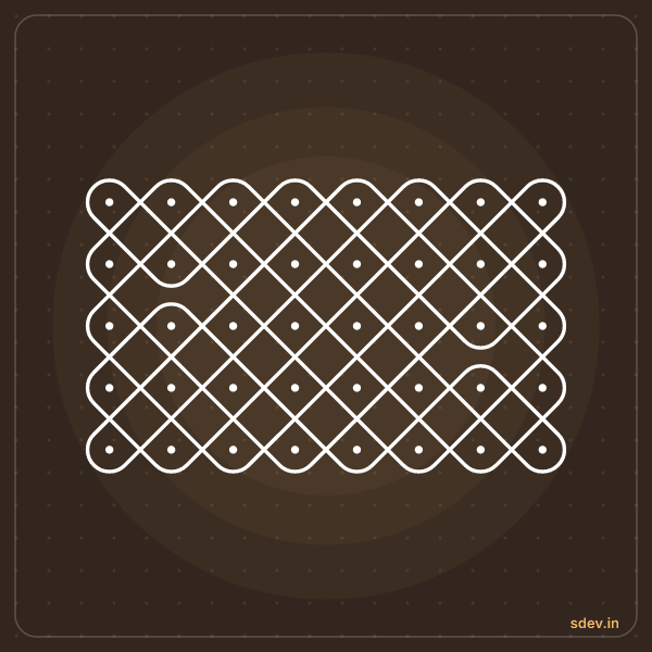 Sikku Kolam, 8 dots, 5 rows, straight dots, No. 30: finished kolam design