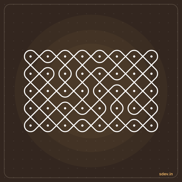 Sikku Kolam, 8 dots, 5 rows, straight dots, No. 54: finished kolam design