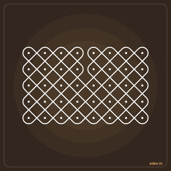 Sikku Kolam, 8 dots, 5 rows, straight dots, No. 59: finished kolam design