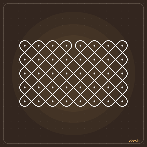 Sikku Kolam, 8 dots, 5 rows, straight dots, No. 81: finished kolam design