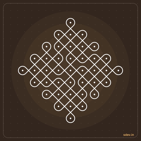 Sikku Kolam, 9 - 1 straight dots, No. 8: finished kolam design