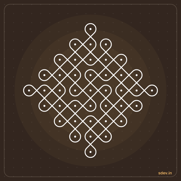 Sikku Kolam, 9 - 1 straight dots, No. 31: finished kolam design