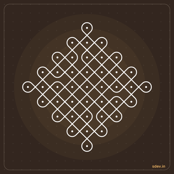 Sikku Kolam, 9 - 1 straight dots, No. 66: finished kolam design