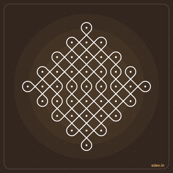 Sikku Kolam, 9 - 1 straight dots, No. 73: finished kolam design