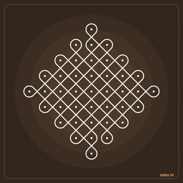 Sikku Kolam, 9 - 1 straight dots, No. 95: finished kolam design