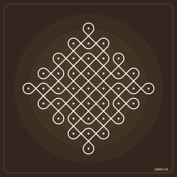 Sikku Kolam, 9 - 1 straight dots, No. 98: finished kolam design