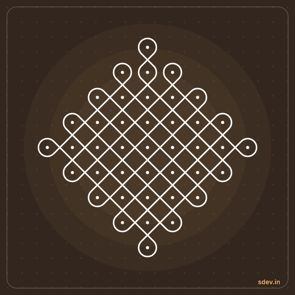 Sikku Kolam, 9 - 1 straight dots, No. 124: finished kolam design