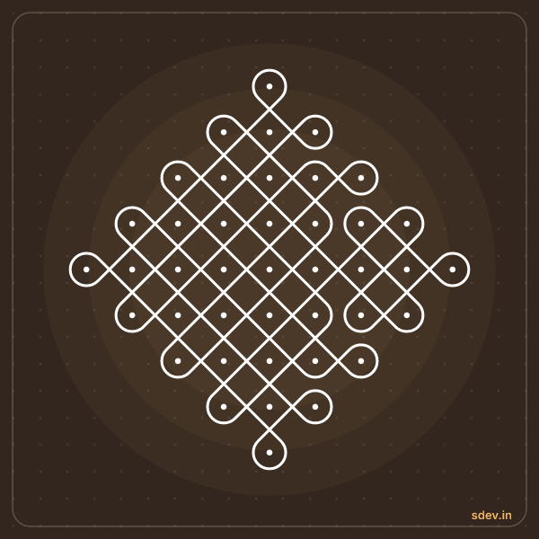 Sikku Kolam, 9 - 1 straight dots, No. 131: finished kolam design