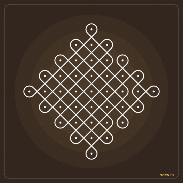 Sikku Kolam, 9 - 1 straight dots, No. 153: finished kolam design