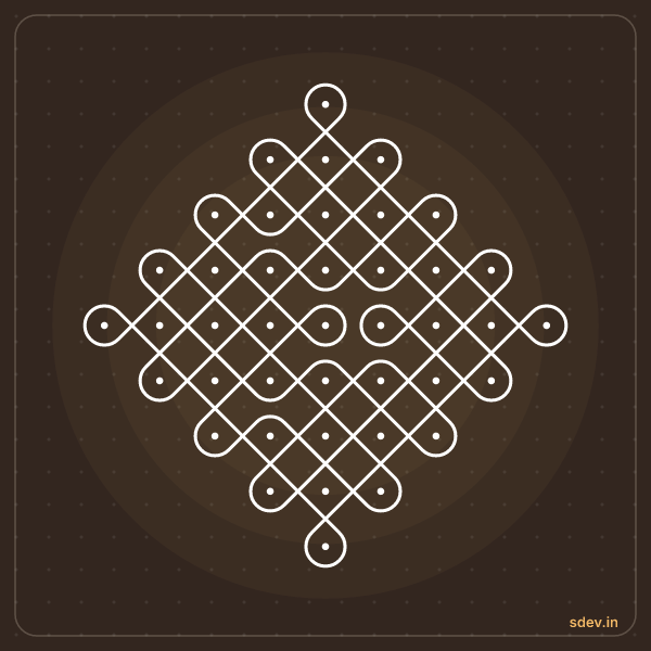 Sikku Kolam, 9 - 1 straight dots, No. 154: finished kolam design