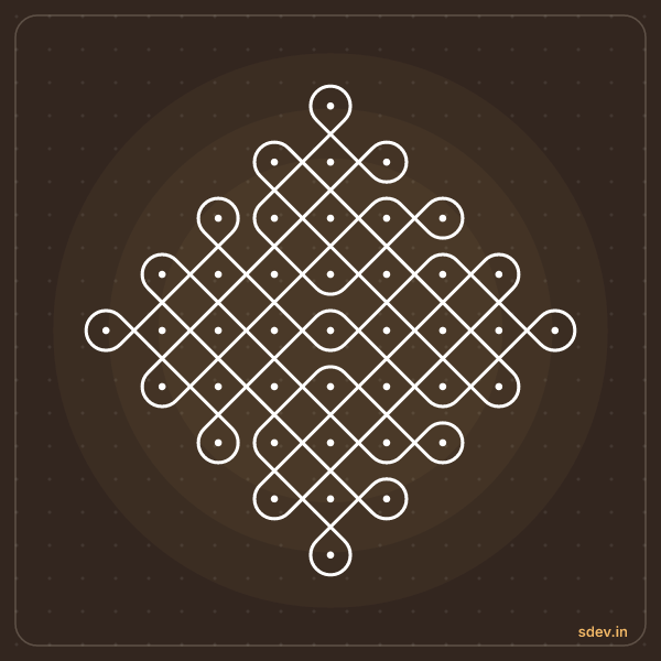 Sikku Kolam, 9 - 1 straight dots, No. 155: finished kolam design