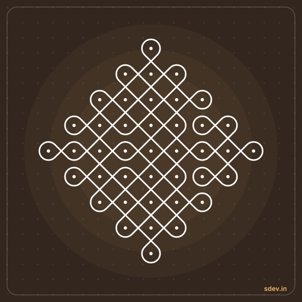 Sikku Kolam, 9 - 1 straight dots, No. 156: finished kolam design