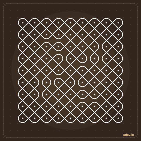 Sikku Kolam, 9 - 9 straight dots, No. 1: finished kolam design