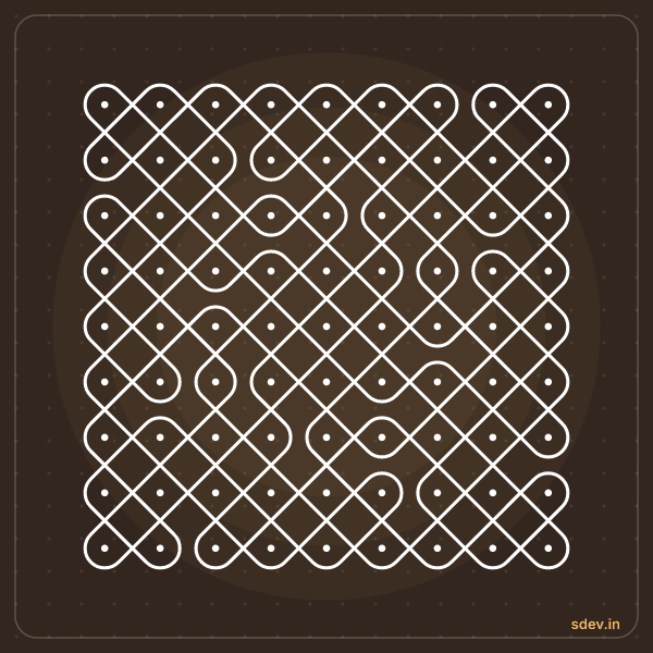 Sikku Kolam, 9 - 9 straight dots, No. 16: finished kolam design