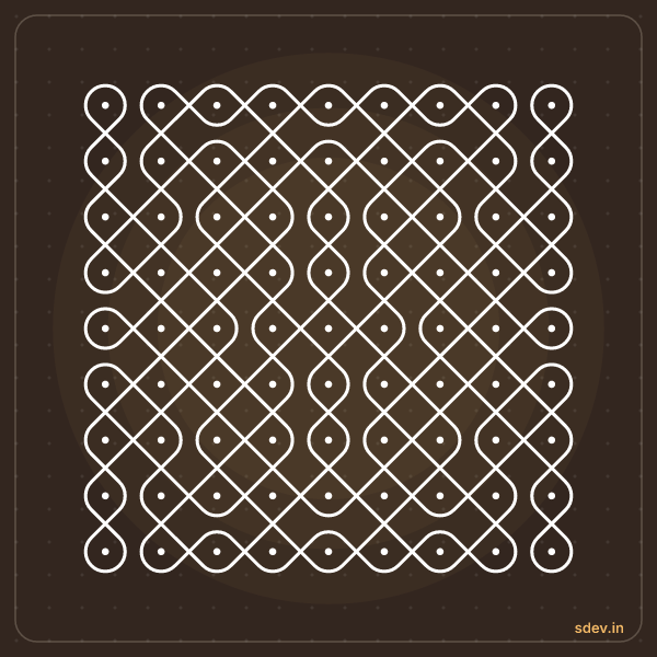 Sikku Kolam, 9 - 9 straight dots, No. 37: finished kolam design