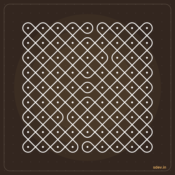Sikku Kolam, 9 - 9 straight dots, No. 53: finished kolam design