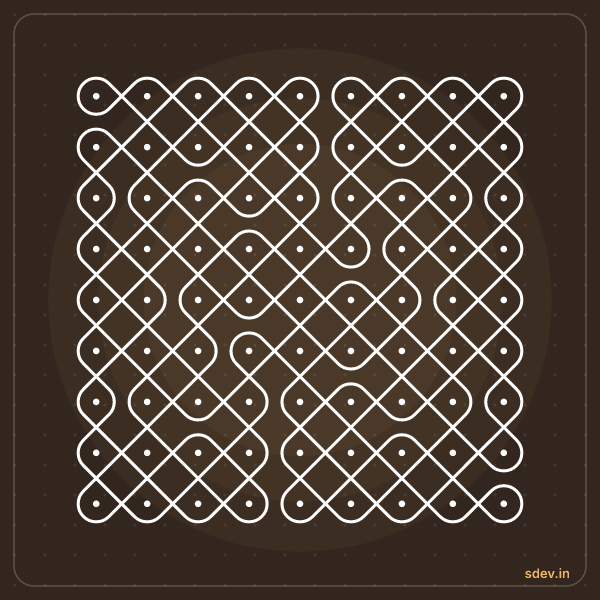 Sikku Kolam, 9 - 9 straight dots, No. 55: finished kolam design