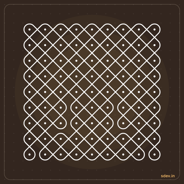 Sikku Kolam, 9 - 9 straight dots, No. 58: finished kolam design